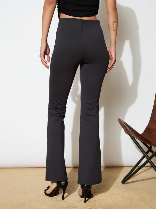 Image of Black Front Slit 4-Way Stretch Slim Pants