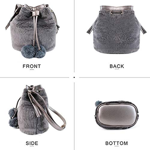 Van Caro Women’s Faux Fur Drawstring Bucket Bag Shoulder Crossbody Bag2
