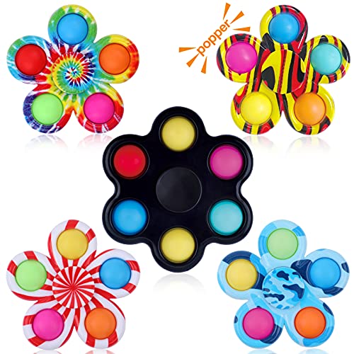 Haibeot Fidget Spinner Toys Pack, Push Bubble POP Fidget Spinner Fidget Popper Spinners for ADHD, Anxiety Stress Relief Bulk Fidget Toy with Hand Spinner, Pop Spinners Christmas(5 Pack)