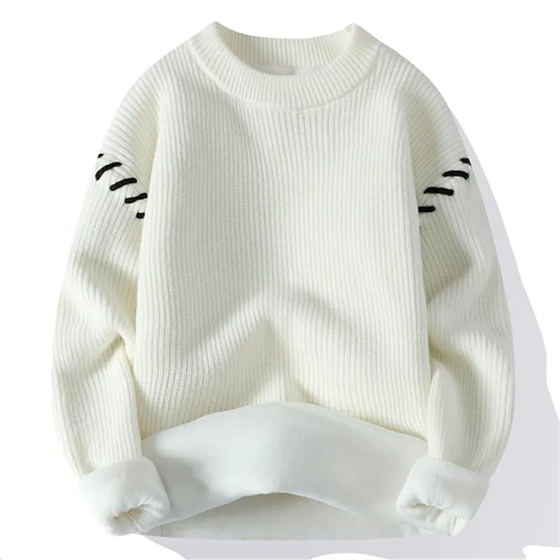 Winter Fleece Knit Pullovers Men Loose O Neck Warm Sweater Mens Casual Thick Knitted Pullover Sweaters3