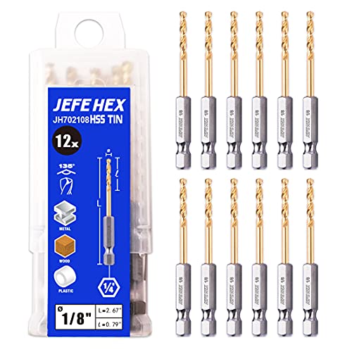 Jefe Hex 1/8" Hex Shank Drill Bits - 12 Pcs Hss Titanium Drill Bits With Quick Change Shank Impact Driver Twist Drill Bit Set #TOP14