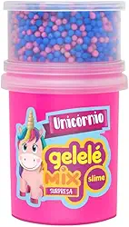 Gelelé Slime Mix Surpresa 153g Unicórnio A mistura slime e bolinhas de isopor proporcionam uma textura super agradável, deixando a brincadeira mais divertida