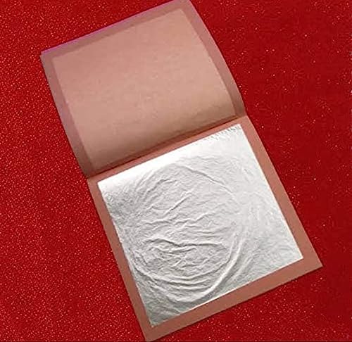 GLC Gold Leaf Silver Leaf, 99.9% Pure Silver Leaf Varakh Foils 50pcs 7 x 5 inch for Sweets Deco,Cake Baking,Chocolate,Supari,Serums,Ayurvedic Medicine,Decoration,Beauty Face Kits,Painting Art Crafts_