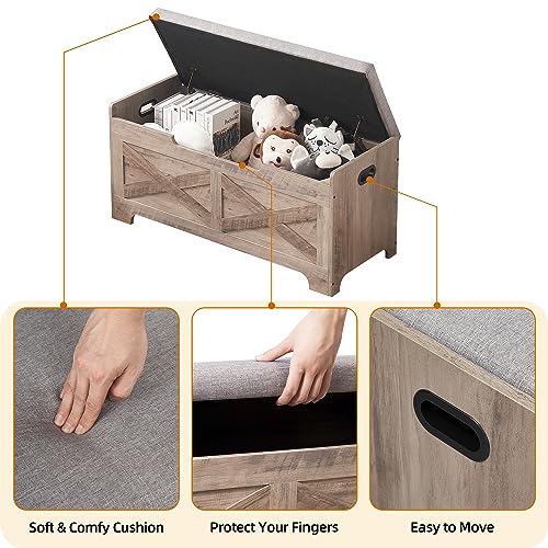 GAOMON Storage Chest, Lift Top Storage Trunk with 2 Safety Hinges, Barn Style Organizer, Wooden Entryway Bench with Seat Cushion, Large Storage Chest for Entryway, Bedroom, Living Room