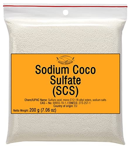 Artekas Innovation - SODIUM COCO SULFATE (SCS) - Fine Granules - Anionic, Foaming Surfactant - for Homemade Solid Shampoo Bars, Soap, Foamy, Bubbly Products, Hair, Body - 200 g | 7.06 Oz