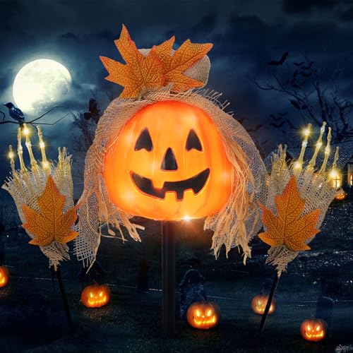3-Pcs-Halloween-Pathway-Lights-Outdoor-30-LEDs-Pumpkin-and-Arms-Stake-Lights-for-Yard-Lawn-Garden-Patio-Decorations 3 Pcs Halloween Pathway Lights Outdoor 30 LEDs Pumpkin and Arms Stake Lights for Yard Lawn Garden Patio Decorations