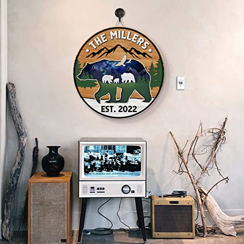 Muchnee Personalized Wood Sign, Family Last Name Lake House Décor, Bear Plaque Established Sign, Family Wood Sign, Personalized Wall Decor, Vintage Bear Wall Hanging Decoration, Custom Cabin Gift #TOP6