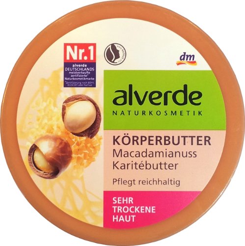 Alverde Macadamia & Karite Body-Butter - for All Skin-Types Including Dry & Sensitive Skin - Certified Organic Ingredients / Vegan / No Animal Testing - 200ml