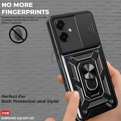 Image of AESTMO Tough Armor Samsung Galaxy A07 Bumper Back Case Cover | Ring Holder & Sliding Camera Shield Cover | 360 Degree Protection Back Case Cover for Samsung Galaxy A07 (Black)