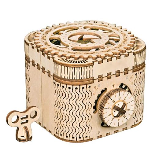RoWood Mechanical Gear Treasure Box - 3D Wooden Puzzle Craft Toy, Brain Teaser DIY Model Building Kits, Gift for Adults & Teens, Age 14+