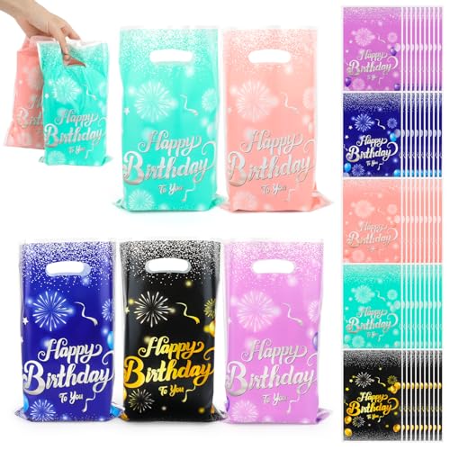 50 Piezas Bolsas Cumpleaños Infantil, Bolsas Chuches Cumpleaños, Bolsitas Caramelos de Niños, Bolsas Fiesta de Plástico para Regalos Fiestas de Cumpleaños, Bolsas Galletas (Diamantes) 25.5x16.5cm