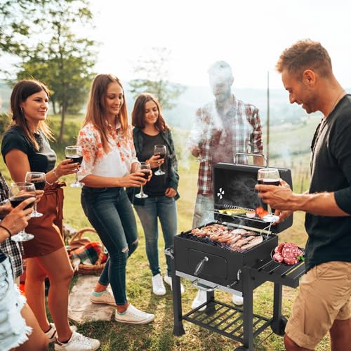 ROVSUN Charcoal Grill with Side Tables, Large Cooking Area, Individual Lifting Charcoal Trays, Pull-Out Ash Tray, BBQ Grill for Outdoor, Picnic, Backyard, Parties - Image 8