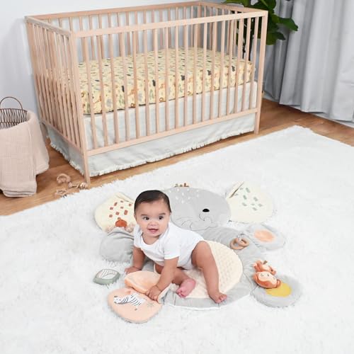 The Peanutshell 4 Piece Nursery Bundle: Crib Sheet & Safari Elephant Baby Tummy Time Mat & Nursery Decor & Giraffe Plush Security Blanket Play Toy
