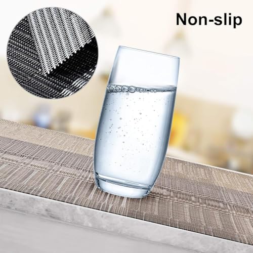 Image of GDNK Washable PVC Heat Resistant Colorful Place Mats for Kitchen Dining Table Mates Washable Heat-Resistant for Dining Table (4 Pack) (Brown & Gold)