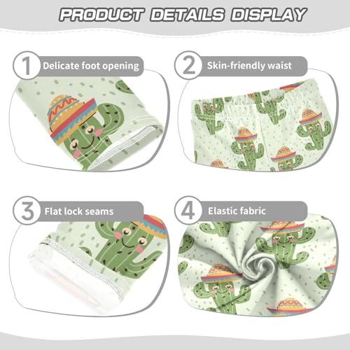 Mexican Cactus in Hat Girls Leggings,Workout Leggings for Girls Toddler Athletic Leggings Size for 3-10T3