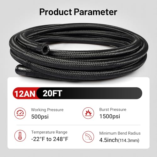 Image of EVIL ENERGY 12AN Fuel Line, AN12 Braided Fuel Hose Nylon CPE 20FT Black
