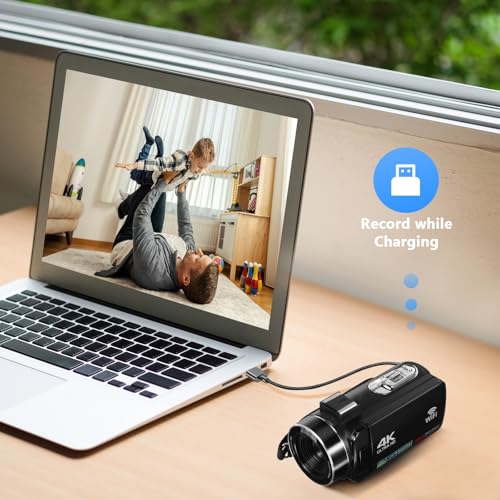 Image of Zerodeko 4-inch High Definition Touchscreen Digital Video Camera for Vlogging and Travel with Recording, Movie Camcorder for Filming and Video Inspection