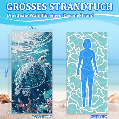 Giyim Strandhandtuch Groß - 180 x 100 cm Strandtuch Mikrofaser mit Tasche, Saugfähig und Schnell Trocknende Strandtuch, Weiches & Leichtes Beach Towel für Strand, Schwimmen (Schildkröten)