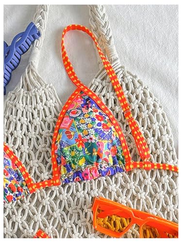 WDIRARA Women's 2 Piece Tropical Floral Bikini Set High Cut Thong Swimsuit Boho String Bathing Suit3