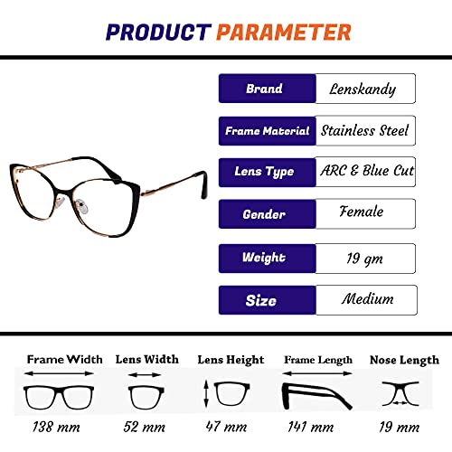 Image of LensKandy Cat Eye Shape Glasses for Women | Blue Cut Cat Eye Full Rim | Zero Power | Anti-Glare & UV Protection | Large Size Eyeglasses for Screen Use | Lightweight & Blocks Harmful Rays
