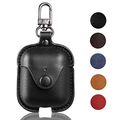 Leather Case for AirPods with Keychain, Yoelike Premium Leather Vintage Portable Shockproof Protective