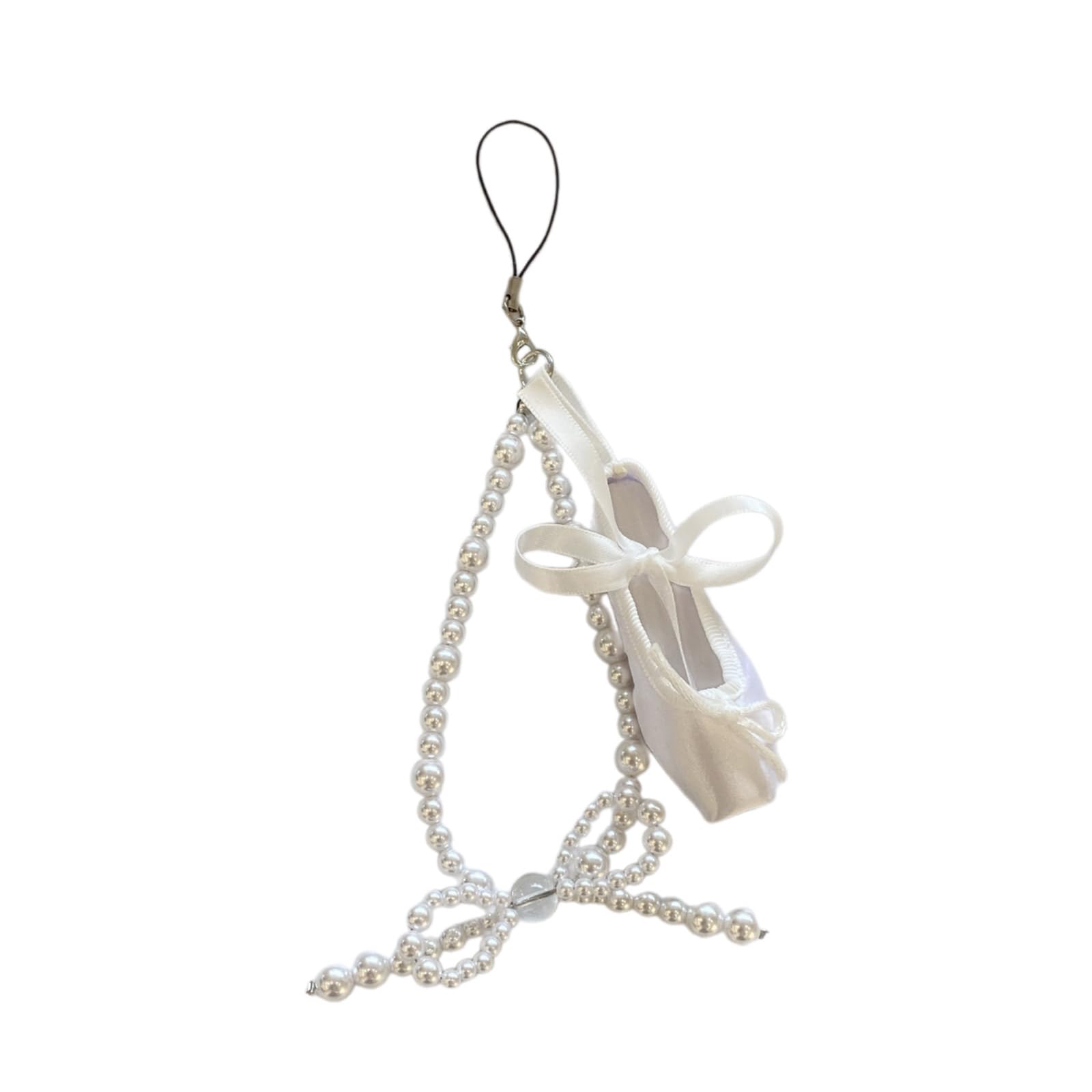 NEWFT Sophisticated Pearls Beaded Phone Charm with Ballet Shoe Bag Decoration Multipurpose Fashion Ornament for Stylish Ladies