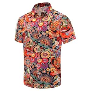 SheLucki Hawaiian Shirt for Men, Unisex Summer Beach Casual Short Sleeve Button Down Shirts, Printed Palmshadow Clothing