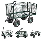 Jiza カゴ付き台車 ガーデンカート 運搬車 手引き台車 多機能 メッシュかご付き 空気圧タイヤ 取り外し可能な側面 耐荷重275kg 組立説明書付き ガーデン 倉庫 工場 店舗 ゴミ出し 120X60X83CM