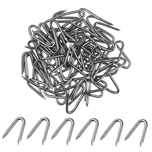 POPETPOP Lot de 50 Clous en U Métalliques pour Clôtures Clous de Fixation en pour Treillis de Jardin Résistants et Faciles à Installer Piquets de Clôture en Solide