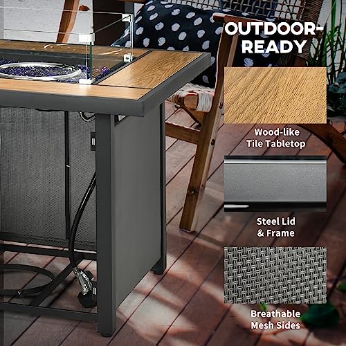 Outsunny 31 Inch Outdoor Propane Gas Fire Pit Table, 50,000 Btu Auto-Ignition Square Gas Firepit With Ceramic Tabletop, Glass Wind Guard, Lid, Glass Beads, Rain Cover, Csa Certification, Brown #TOP7