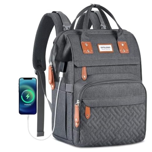 Omloon Diaper Bag Backpack, Large Travel Diaper Bag Backpack with USB Charging Port for Moms Dads,Waterproof Unisex Baby Bags (Dark Grey)