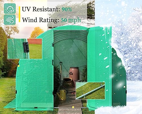 Papababe 20x10x7.5 FT Extra high Large Walk-in Greenhouse for Outdoors, Upgraded Swing Door, Heavy Duty Galvanized Steel Frame Tunnel Greenhouse kit, Reinforced PE Cover & Film Clips, Green