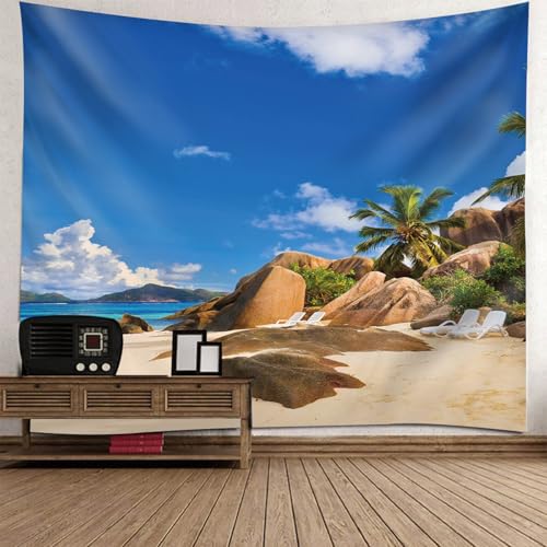 Tapisserie paysage ciel bleu plage 210x140cm RDSGYZ pour deco murale salon