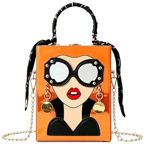 Novelty Unique 3D Lady Face PU Leather Top Handle Satchel Handbags for Women Funky Tote Purse Hobo Crossbody Shoulder bags (Bright Orange)