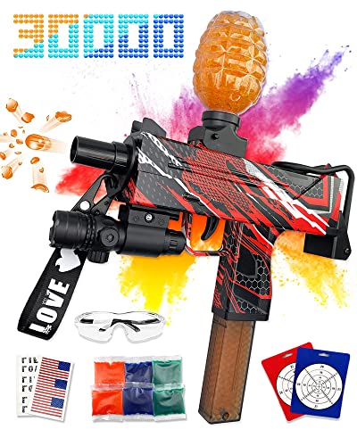 Electric Gel Blaster, Splatter Ball Blaster, Uzi Gel Ball Blaster with 30000+ Gel Balls for Outdoor Shooting Team Game Toys for Boy Girl Kids Adult Age 12 for Boys, Red