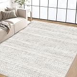 Fortsea 5'x7' Machine Washable Abstract Design Area Rug, Non Slip, Stain Resistant, Non-Fluffy Home Decor Living Room Carpet(Grey Beige 5x7)…