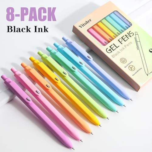 Piochoo Gel Pens, 8pcs Black Ink Pens 0.5mm Smooth Writing Pens,Cute Color Pens for Journaling Desk Accessories Office School Supplies Gifts for Women Nurses