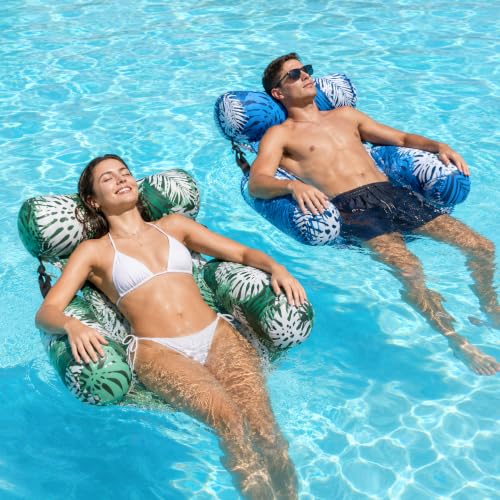 2 Packs Inflatable Pool Chair Durable Pool Floats 3-Tube Stable Inflatable Pool Floats Adult Non-Toxic PVC Pool Inflatables for Party Summer Water Beach Lake Fun