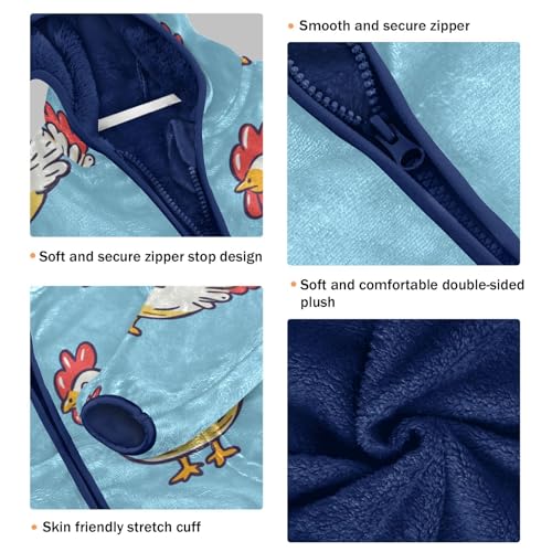 Cute Cartoon Roosters Girls Fleece Jacket Girls Fall Jacket Girls Zip Up Hoodie Girls Sherpa Jacket 2-10T3