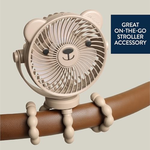 Image of Itzy Ritzy Baby Stroller Fan - Rechargeable Fan Features 360 Degree Swivel, Flexible Wraparound Legs and 3 Speeds (Bear)