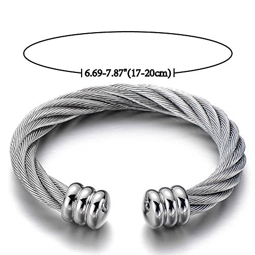 COOLSTEELANDBEYOND Large Elastic Adjustable Steel Twisted Wire Cuff Bangle Bracelet for Men Women4