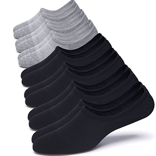 WANDER No Show Socks Mens Invisible Non Slip Low Cut Ankle Sock Cotton Pack 7 Pairs for Men (10-13, Black+Light Gray)