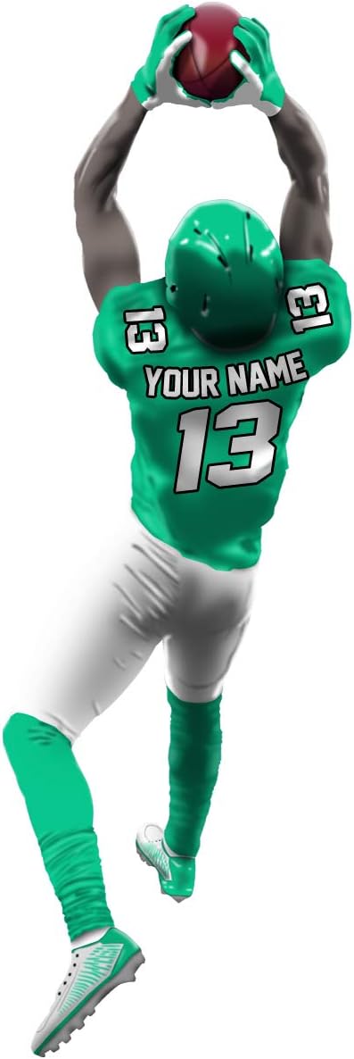 VWAQ Personalized Football Player Wall Decal - Custom Name Sports Wall Sticker Peel and Stick - HOL30 (48" H X 16" W, Red)