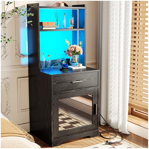 Listado de Buro de Noche de esta semana. 42 SIMPLE HOGAR Buros para recamara -Mesita De Noche de 5 Niveles,de casillero y cajones Mesa Auxiliar con Estación De Carga de 2 enchufes y Puertos USB y Tira de luz LEDcajón de...