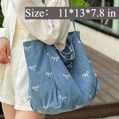 Chic Denim Bow Handbag - Kawaii Vintage Message Bag for Women, Large Capacity Casual Shoulder Bag, Perfect Travel2
