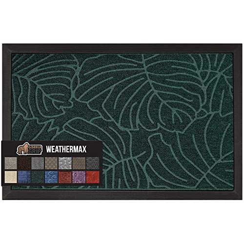Gorilla Grip All-Season Weathermax Doormat, Durable Natural Rubber, Stain And Fade Resistant, Low Profile, Indoor Outdoor Door Mats, Easy Clean Patio Entrance Mat, 17X29, Green Palm #TOP28