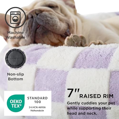 Image of LE SURE Shown on TV Donut Small Dog Bed - Round Cat Beds Indoor Anti-Anxiety Calming Gift for Pets, Cute Modern Home Decor Beds with Jacquard Shaggy Plush & Anti Slip Bottom, 23 Inch, Purple