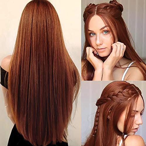 Baruisi US-L207-ORANGE Long Straight Dark Orange Wigs For Women Natural Looking Cosplay Synthetic Replacement Wig cover