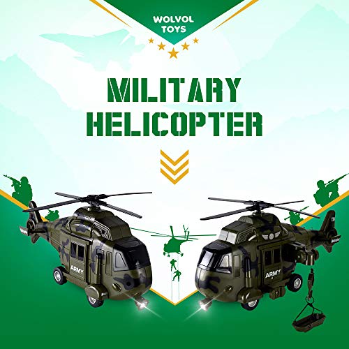 Wolvolk Military Helicopter - Solid Built Push & Go Chopper Toy With Lights & Sounds - Aids Hand-Eye Coordination For Kids Boys & Girls (Green) #TOP1