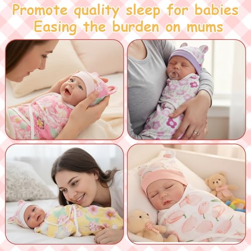 Image of Ramede 6-Pack Preemie Baby Swaddle Blankets with Hats, Breathable 100% Cotton Baby Swaddles, Suitable for Preemie Babies and Newborns, Soft Cotton, Adjustable(Flower,Colorful)